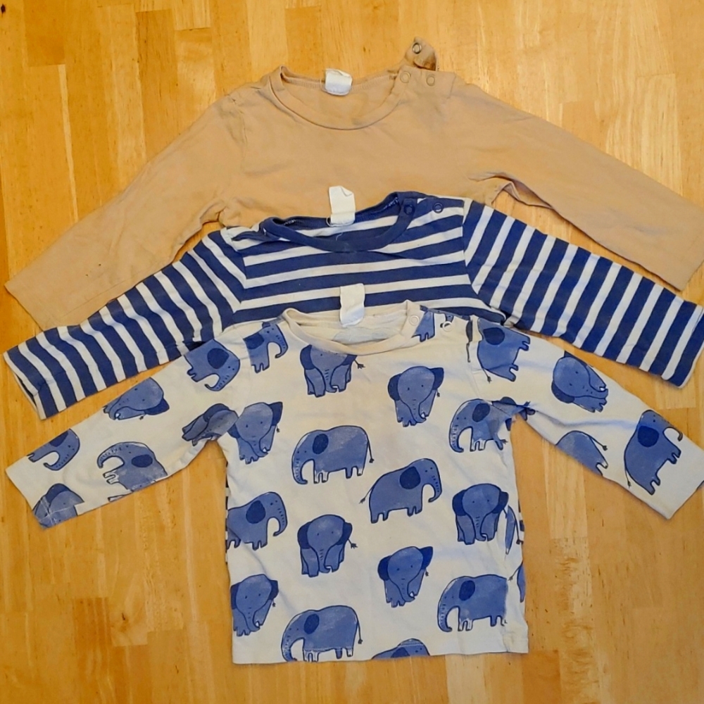 H&M 3 long sleeve shirts, 12M-18M